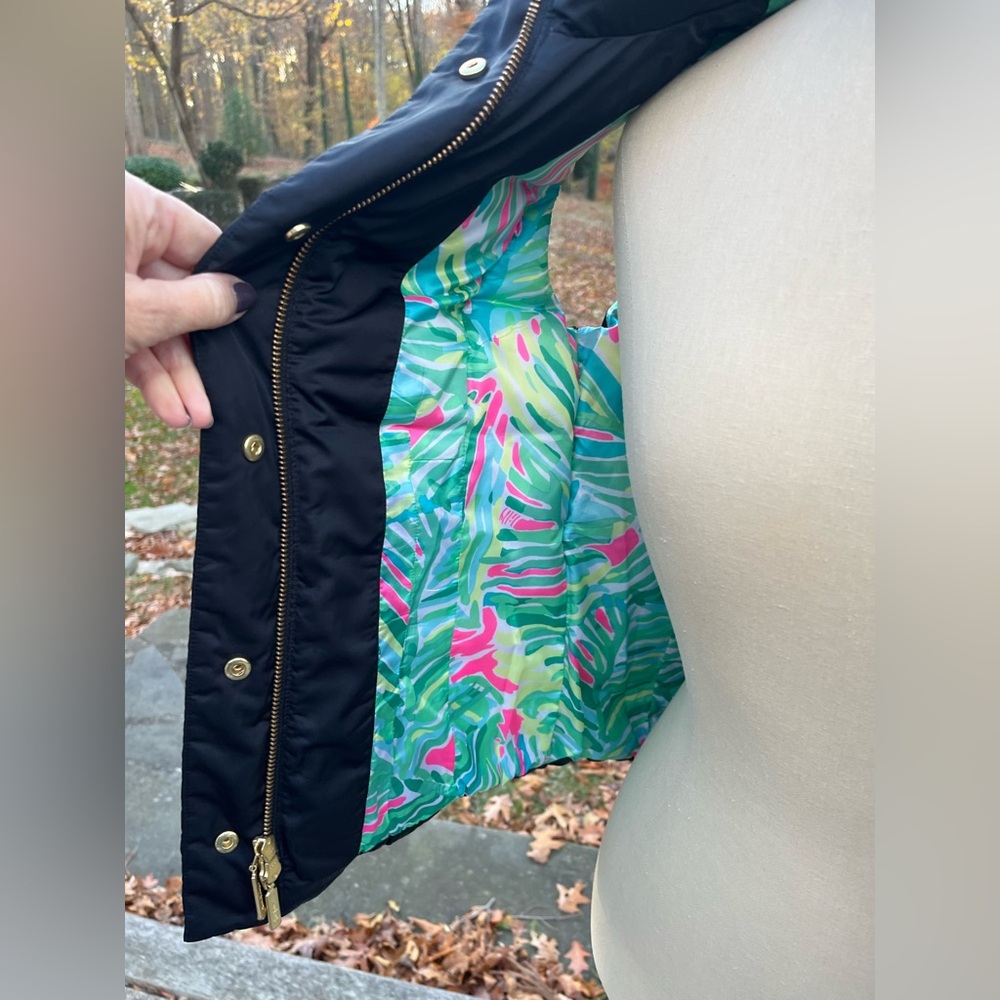 LILLY PULITZER Black Puffer Vest with Gold Buttons - Picture 5 of 11